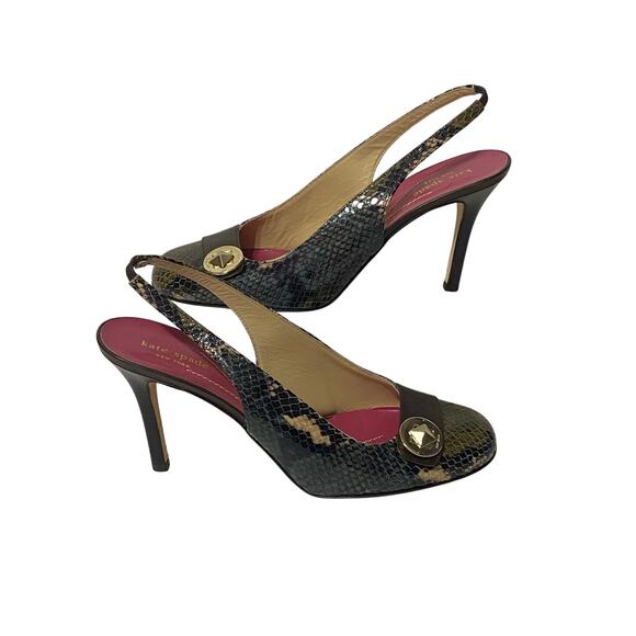 VINTAGE KATE SPADE Round Toe Snakeskin Print Slingback Heel 10 Made in Italy HTF - Picture 1 of 8